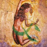 ,,Tüdruk Rohelise Salliga´´102cm x 122 cm segatehnika